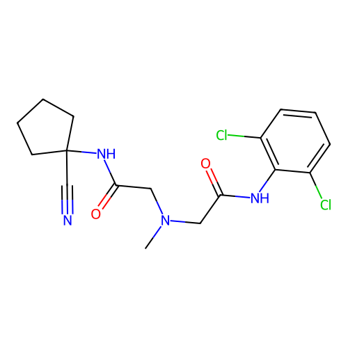 2-[[2-[(1-cyanocyclopentyl)amino]-2-oxoethyl]-methylamino]-N-(2,6-dichlorophenyl)acetamide structure