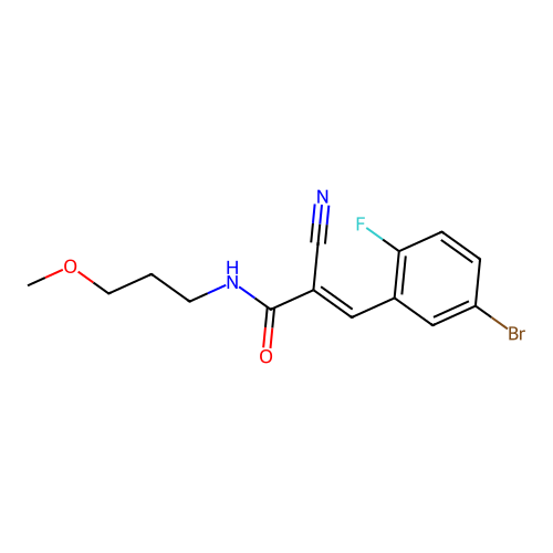 3-(5-bromo-2-fluorophenyl)-2-cyano-N-(3-methoxypropyl)prop-2-enamide structure