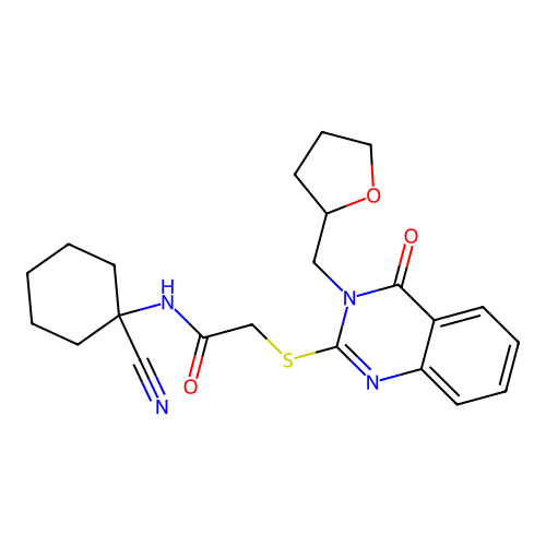 N-(1-cyanocyclohexyl)-2-[4-oxo-3-(oxolan-2-ylmethyl)quinazolin-2-yl]sulfanyl-acetamide structure