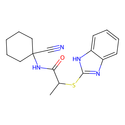 2-(1H-1,3-benzodiazol-2-ylsulfanyl)-N-(1-cyanocyclohexyl)propanamide structure