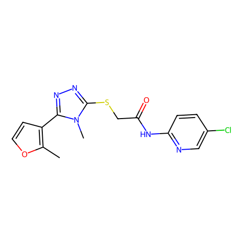 N-(5-chloropyridin-2-yl)-2-[[4-methyl-5-(2-methylfuran-3-yl)-1,2,4-triazol-3-yl]sulfanyl]acetamide structure
