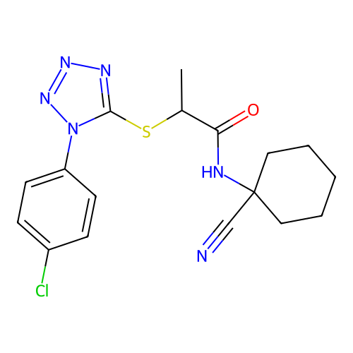 2-[1-(4-chlorophenyl)tetrazol-5-yl]sulfanyl-N-(1-cyanocyclohexyl)propanamide structure