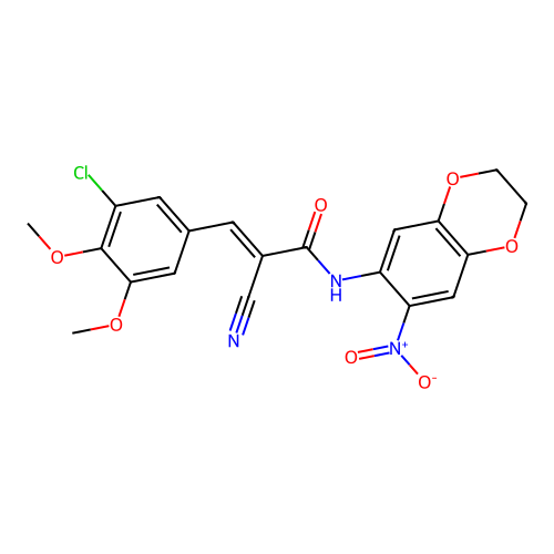 (E)-3-(3-chloro-4,5-dimethoxyphenyl)-2-cyano-N-(6-nitro-2,3-dihydro-1,4-benzodioxin-7-yl)prop-2-enamide structure