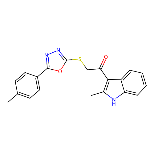 1-(2-methyl-1H-indol-3-yl)-2-{[5-(4-methylphenyl)-1,3,4-oxadiazol-2-yl]sulfanyl}ethanone structure