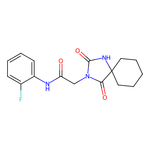 2-(2,4-dioxo-1,3-diazaspiro[4.5]dec-3-yl)-N-(2-fluorophenyl)acetamide structure