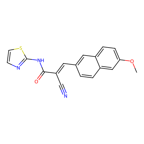 (E)-2-cyano-3-(6-methoxynaphthalen-2-yl)-N-(1,3-thiazol-2-yl)prop-2-enamide structure