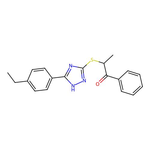 2-[[5-(4-ethylphenyl)-1H-1,2,4-triazol-3-yl]sulfanyl]-1-phenylpropan-1-one structure