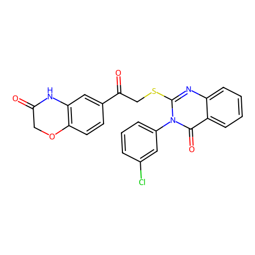 6-(2-{[3-(3-chlorophenyl)-4-oxo-3,4-dihydroquinazolin-2-yl]sulfanyl}acetyl)-3,4-dihydro-2H-1,4-benzoxazin-3-one structure