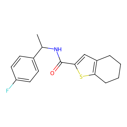 N-[1-(4-fluorophenyl)ethyl]-4,5,6,7-tetrahydro-1-benzothiophene-2-carboxamide structure