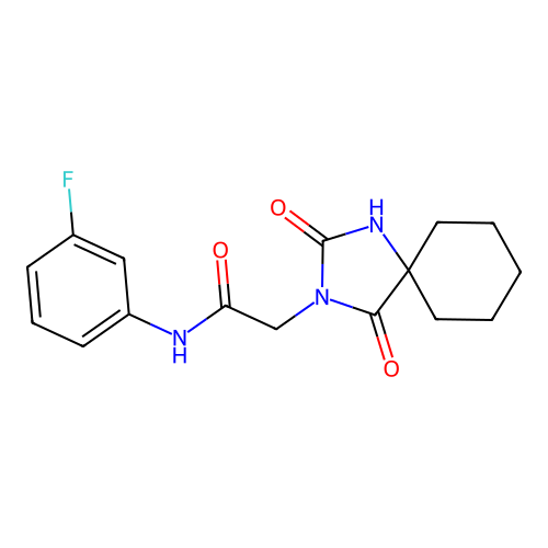 2-(2,4-dioxo-1,3-diazaspiro[4.5]dec-3-yl)-N-(3-fluorophenyl)acetamide structure