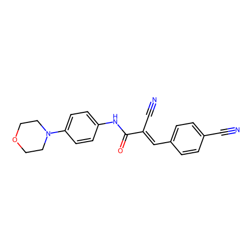 2-cyano-3-(4-cyanophenyl)-N-(4-morpholin-4-ylphenyl)prop-2-enamide structure