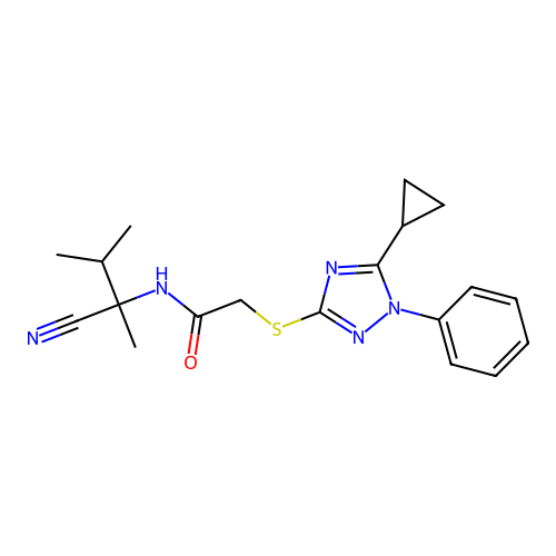 N-(2-cyano-3-methylbutan-2-yl)-2-[(5-cyclopropyl-1-phenyl-1,2,4-triazol-3-yl)sulfanyl]acetamide structure