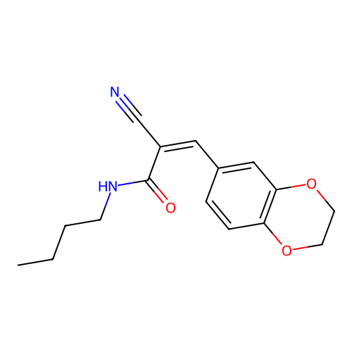 N-butyl-2-cyano-3-(2,3-dihydro-1,4-benzodioxin-6-yl)prop-2-enamide structure