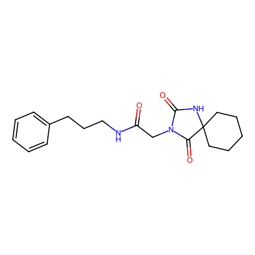 2-(2,4-dioxo-1,3-diazaspiro[4.5]dec-3-yl)-N-(3-phenylpropyl)acetamide structure
