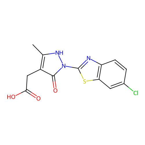1-(6-Chloro-2-benzothiazolyl)-5-hydroxy-3-methyl-1H-pyrazole-4-acetic acid structure