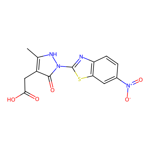 5-Hydroxy-3-methyl-1-(6-nitro-2-benzothiazolyl)-1H-pyrazole-4-acetic acid structure