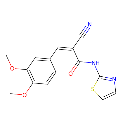 2-cyano-3-(3,4-dimethoxyphenyl)-N-(1,3-thiazol-2-yl)prop-2-enamide structure