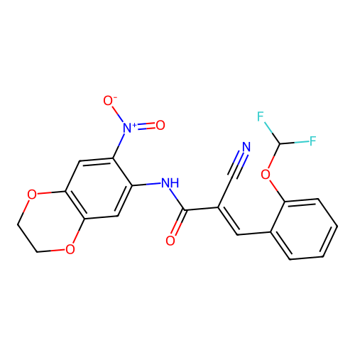 (E)-2-cyano-3-[2-(difluoromethoxy)phenyl]-N-(6-nitro-2,3-dihydro-1,4-benzodioxin-7-yl)prop-2-enamide structure