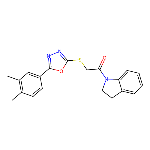 1-(2,3-dihydro-1H-indol-1-yl)-2-{[5-(3,4-dimethylphenyl)-1,3,4-oxadiazol-2-yl]sulfanyl}ethan-1-one structure