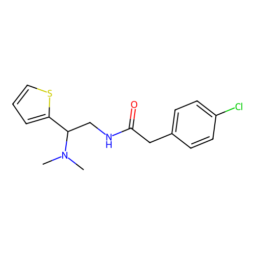 2-(4-chlorophenyl)-N-[2-(dimethylamino)-2-thiophen-2-ylethyl]acetamide structure