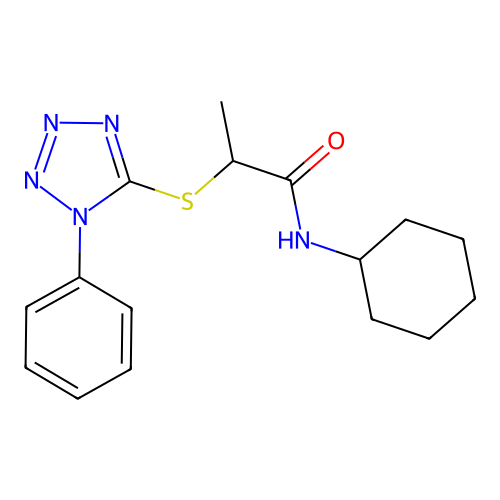 N-cyclohexyl-2-[(1-phenyl-1H-tetrazol-5-yl)sulfanyl]propanamide structure