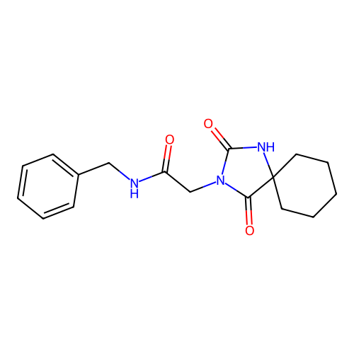 N-benzyl-2-(2,4-dioxo-1,3-diazaspiro[4.5]decan-3-yl)acetamide structure