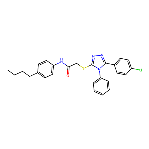 N-(4-butylphenyl)-2-[[5-(4-chlorophenyl)-4-phenyl-1,2,4-triazol-3-yl]sulfanyl]acetamide structure