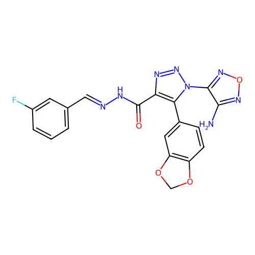 1-(4-amino-1,2,5-oxadiazol-3-yl)-5-(1,3-benzodioxol-5-yl)-N'-[(E)-(3-fluorophenyl)methylidene]-1H-1,2,3-triazole-4-carbohydrazide structure