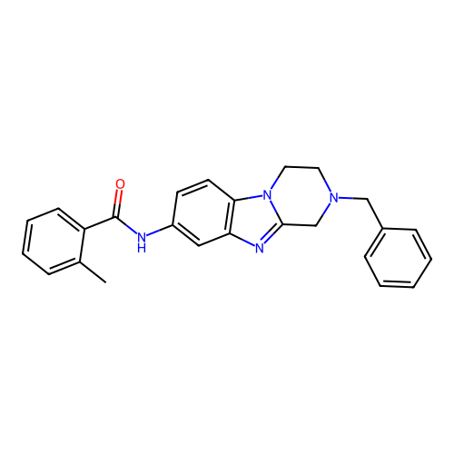 N-(2-benzyl-1,2,3,4-tetrahydropyrazino[1,2-a]benzimidazol-8-yl)-2-methylbenzamide structure