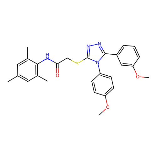 2-[[5-(3-methoxyphenyl)-4-(4-methoxyphenyl)-1,2,4-triazol-3-yl]sulfanyl]-N-(2,4,6-trimethylphenyl)acetamide structure