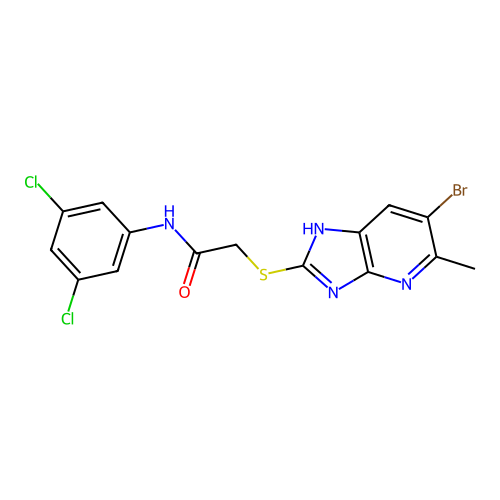 2-[(6-bromo-5-methyl-1H-imidazo[4,5-b]pyridin-2-yl)sulfanyl]-N-(3,5-dichlorophenyl)acetamide structure