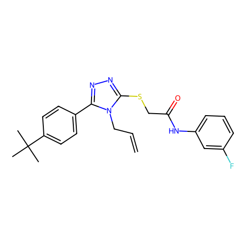 2-((4-allyl-5-(4-(tert-butyl)phenyl)-4H-1,2,4-triazol-3-yl)thio)-N-(3-fluorophenyl)acetamide structure
