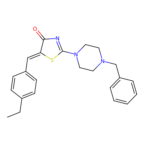 (Z)-2-(4-benzylpiperazin-1-yl)-5-(4-ethylbenzylidene)thiazol-4(5H)-one structure