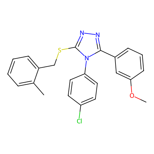 4-(4-chlorophenyl)-3-(3-methoxyphenyl)-5-[(2-methylphenyl)methylsulfanyl]-1,2,4-triazole structure