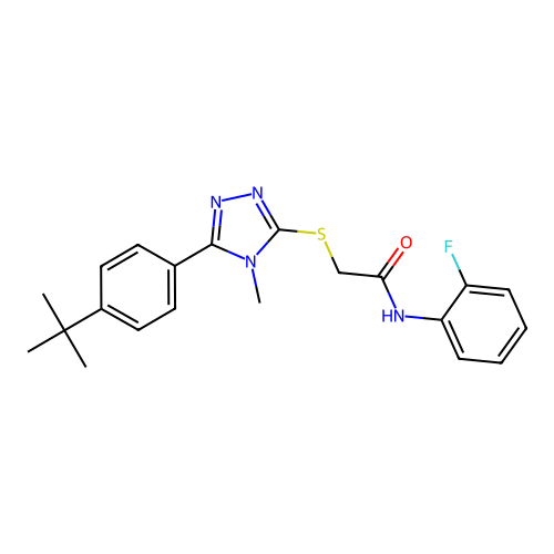 2-{[5-(4-tert-butylphenyl)-4-methyl-4H-1,2,4-triazol-3-yl]sulfanyl}-N-(2-fluorophenyl)acetamide structure
