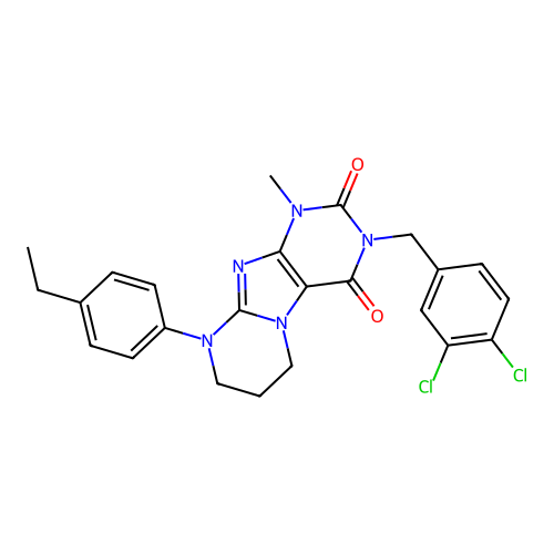 3-(3,4-dichlorobenzyl)-9-(4-ethylphenyl)-1-methyl-6,7,8,9-tetrahydropyrimido[2,1-f]purine-2,4(1H,3H)-dione structure