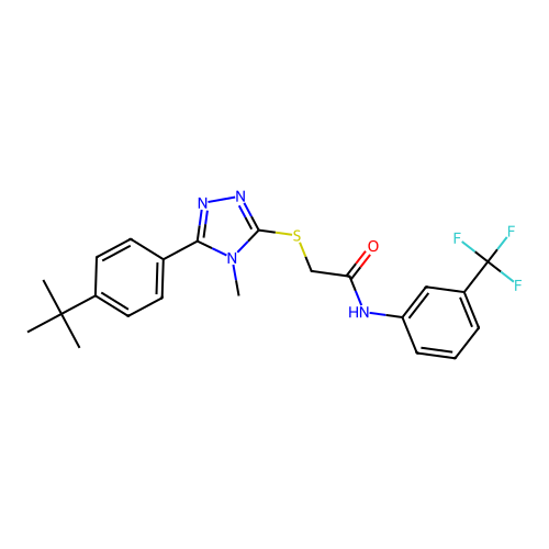 2-((5-(4-(tert-butyl)phenyl)-4-methyl-4H-1,2,4-triazol-3-yl)thio)-N-(3-(trifluoromethyl)phenyl)acetamide structure