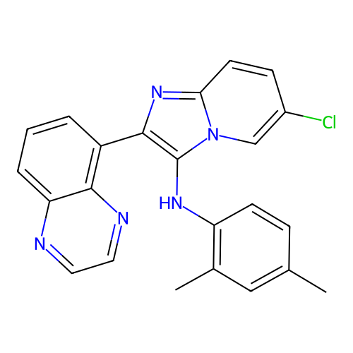 6-chloro-N-(2,4-dimethylphenyl)-2-(quinoxalin-5-yl)imidazo[1,2-a]pyridin-3-amine structure