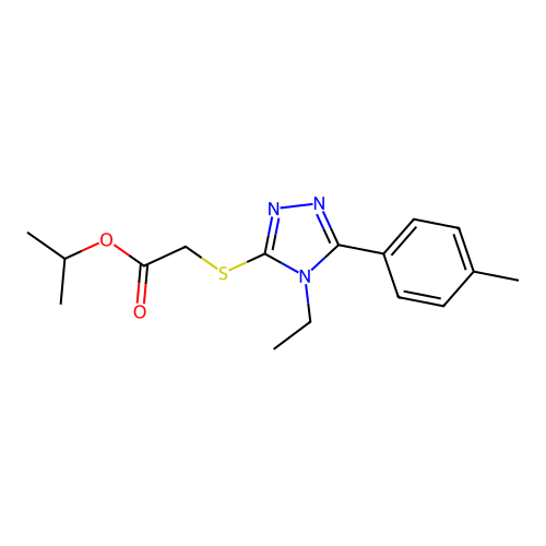 isopropyl 2-((4-ethyl-5-(p-tolyl)-4H-1,2,4-triazol-3-yl)thio)acetate structure