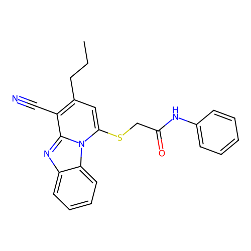2-[(4-cyano-3-propylpyrido[1,2-a]benzimidazol-1-yl)sulfanyl]-N-phenylacetamide structure
