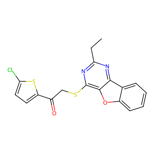 1-(5-chlorothiophen-2-yl)-2-((2-ethylbenzofuro[3,2-d]pyrimidin-4-yl)thio)ethanone structure