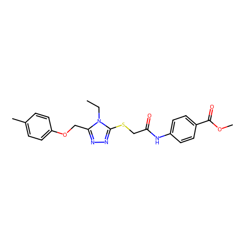 methyl 4-(2-((4-ethyl-5-((p-tolyloxy)methyl)-4H-1,2,4-triazol-3-yl)thio)acetamido)benzoate structure