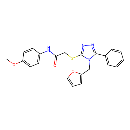 2-[[4-(2-furylmethyl)-5-phenyl-1,2,4-triazol-3-yl]sulfanyl]-N-(4-methoxyphenyl)acetamide structure