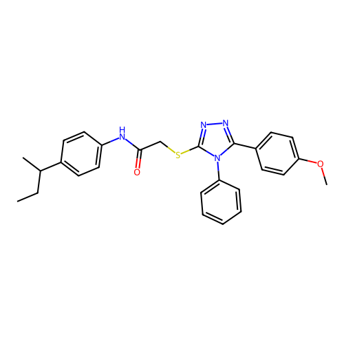 N-(4-butan-2-ylphenyl)-2-[[5-(4-methoxyphenyl)-4-phenyl-1,2,4-triazol-3-yl]sulfanyl]acetamide structure