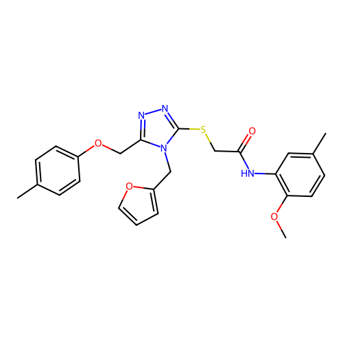 2-((4-(furan-2-ylmethyl)-5-((p-tolyloxy)methyl)-4H-1,2,4-triazol-3-yl)thio)-N-(2-methoxy-5-methylphenyl)acetamide structure