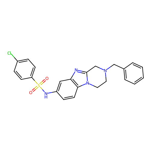 N-(2-benzyl-1,2,3,4-tetrahydropyrazino[1,2-a]benzimidazol-8-yl)-4-chlorobenzenesulfonamide structure