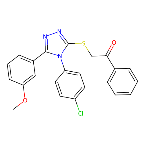 2-((4-(4-chlorophenyl)-5-(3-methoxyphenyl)-4H-1,2,4-triazol-3-yl)thio)-1-phenylethanone structure