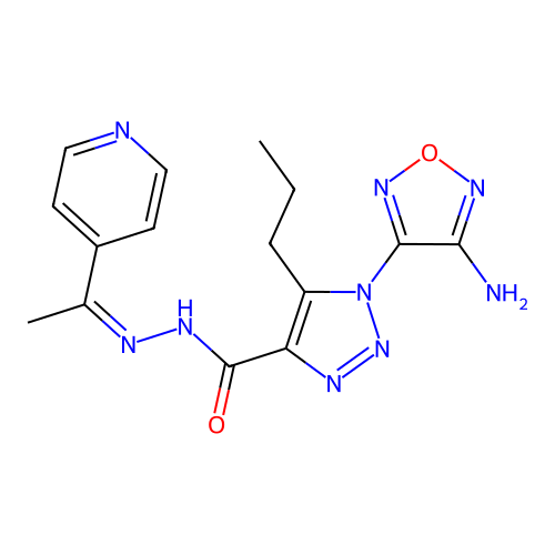 (Z)-1-(4-amino-1,2,5-oxadiazol-3-yl)-5-propyl-N'-(1-(pyridin-4-yl)ethylidene)-1H-1,2,3-triazole-4-carbohydrazide structure