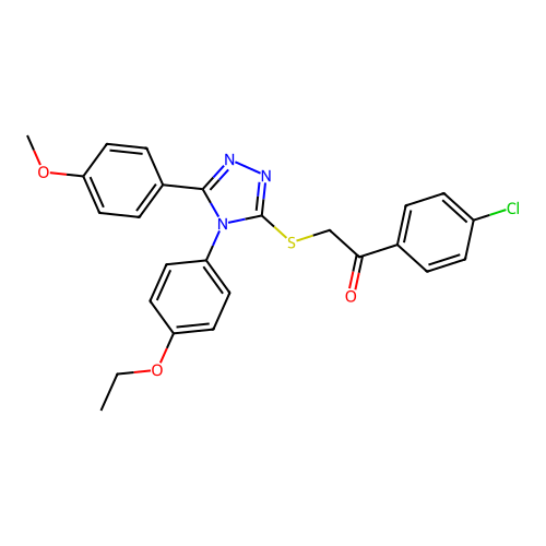 1-(4-chlorophenyl)-2-[[4-(4-ethoxyphenyl)-5-(4-methoxyphenyl)-1,2,4-triazol-3-yl]sulfanyl]ethanone structure