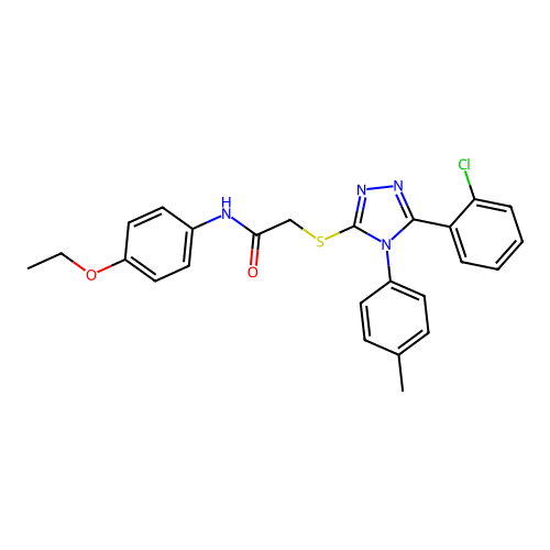 2-[[5-(2-chlorophenyl)-4-(4-methylphenyl)-1,2,4-triazol-3-yl]sulfanyl]-N-(4-ethoxyphenyl)acetamide structure